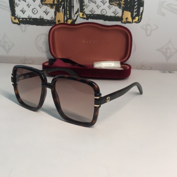 New Authentic Gucci Tortoise Square Sunglasses GG1066S 002 main image 6